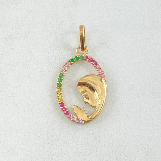 Dije Virgen Maria Circulo Floreado 1gr / 2.2cm / Oro 18K *