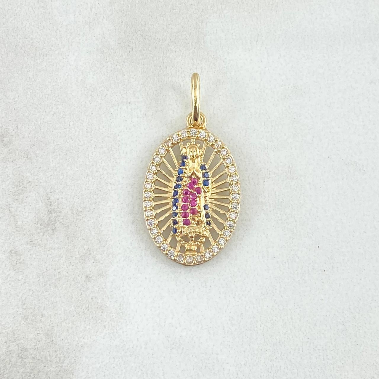 Dije Virgen Guadalupe Ovalo Filigrana 2.3gr / 2.6cm / Circones Blancos Azules Fucsias Oro Amarillo 18K © Dije Virgen Guadalupe Ovalo Filigrana 2.3gr / 2.6cm / Circones Blancos Azules Fucsias Oro Amarillo 18K ©