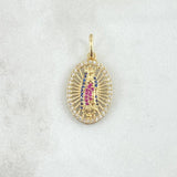 Dije Virgen Guadalupe Ovalo Filigrana 2.3gr / 2.6cm / Circones Blancos Azules Fucsias Oro Amarillo 18K © Dije Virgen Guadalupe Ovalo Filigrana 2.3gr / 2.6cm / Circones Blancos Azules Fucsias Oro Amarillo 18K ©