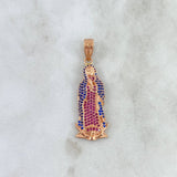 Dije Virgen Guadalupe 5.85gr / 4.3cm / Circones Fucsias-Azules Oro Rosa Dije Virgen Guadalupe 5.85gr / 4.3cm / Circones Fucsias-Azules Oro Rosa