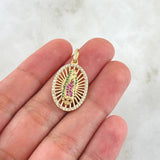 Dije Virgen Guadalupe Ovalo Filigrana 2.4gr / 2.6cm / Circones Blancos Verdes Fucsias Oro Amarillo 18K © Dije Virgen Guadalupe Ovalo Filigrana 2.4gr / 2.6cm / Circones Blancos Verdes Fucsias Oro Amarillo 18K ©