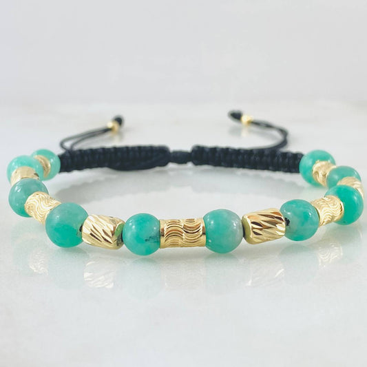 Pulsera Negra Esmeraldas Cilindro Lunas Rayadas 1.75gr / Oro Amarillo 18K *