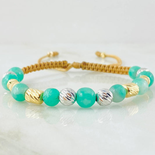 Pulsera Café Esmeraldas Rayas Lunares Segmentados 1.75gr / Dos Oros Amarillo Blanco 18K *