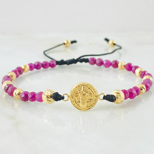 Pulsera Negra Rubies San Benito 2gr / Oro Amarillo 18K *