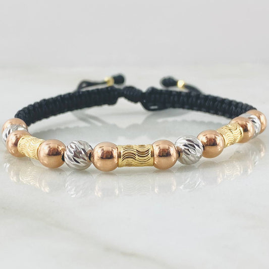 Pulsera Negra Cilindros Lunares Figerianos 2.85gr / Tres Oros 18K *