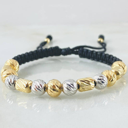 Pulsera Negra Cilindros Rayados Dobles 2.95gr / Dos Oros Amarillo Blanco 18K *