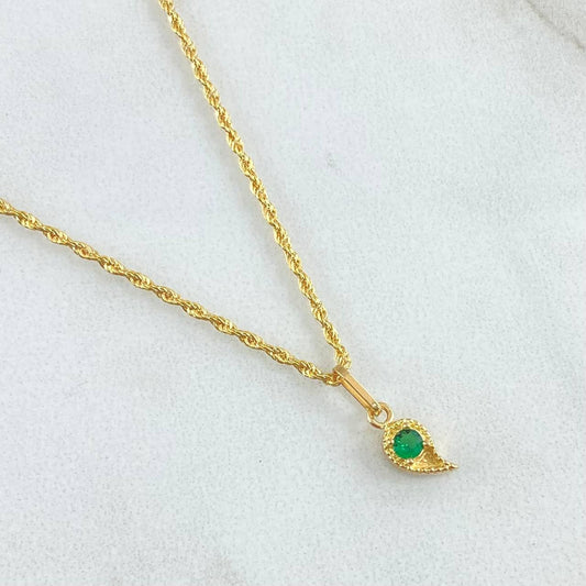 Set Cadena Lazo 0.9gr / 45cm + Dije Gota 0.55gr / 1.45gr / Circon Verde Oro 18K (Oferta) -
