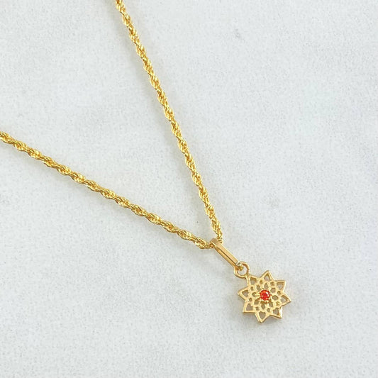 Set Cadena Lazo 1gr / 50cm + Dije Flor Mandala 0.55gr / 1.55gr / Circon Naranja Oro 18K (Oferta) -