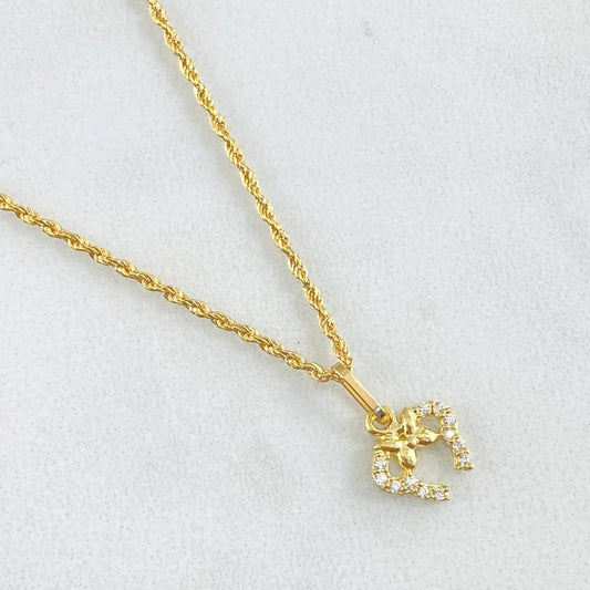 Set Cadena Lazo 0.9gr / 45cm + Dije Oreja Ratón 0.55gr / 1.45gr / Circones Blancos Oro 18K (Oferta) -