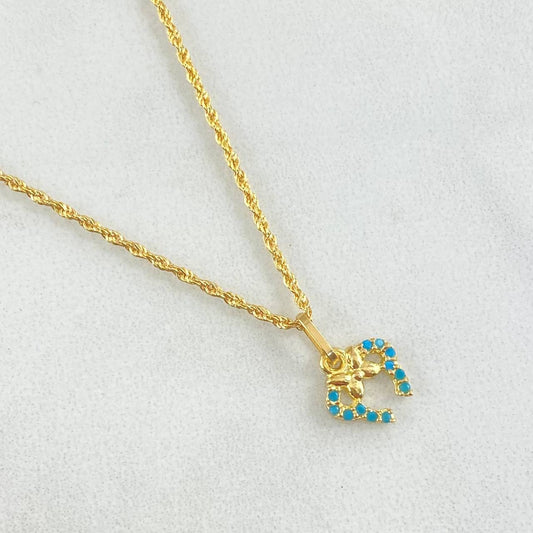Set Cadena Lazo 0.9gr / 45cm + Dije Oreja Ratón 0.55gr / 1.45gr / Circones Azules Oro 18K (Oferta) -