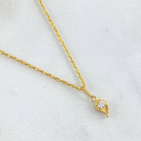 Set Cadena Lazo 0.95gr / 45cm + Dije Gota 0.55gr / 1.5gr / Circon Blanco Oro 18K (Oferta) -