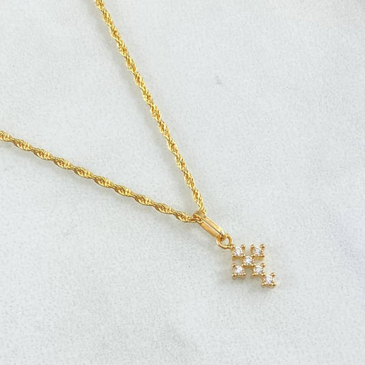 Set Cadena Lazo 1gr / 50cm + Dije Crúz Tupida 0.4gr / 1.4gr / Circones Blancos Oro 18K (Oferta) ©