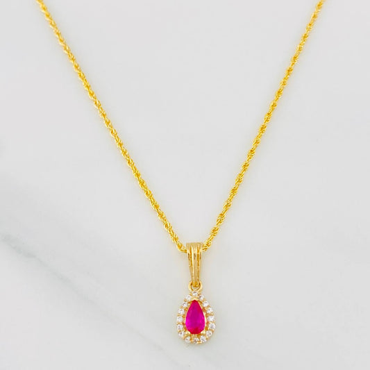 Set Cadena Lazo + Dije Halo Lagrima / 1.6g / 45cm Oro Amarillo 18K