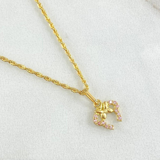 Set Cadena Lazo 0.9gr / 45cm + Dije Oreja Ratón 0.55gr / 1.45gr / Circones Lila Oro 18K (Oferta) ©