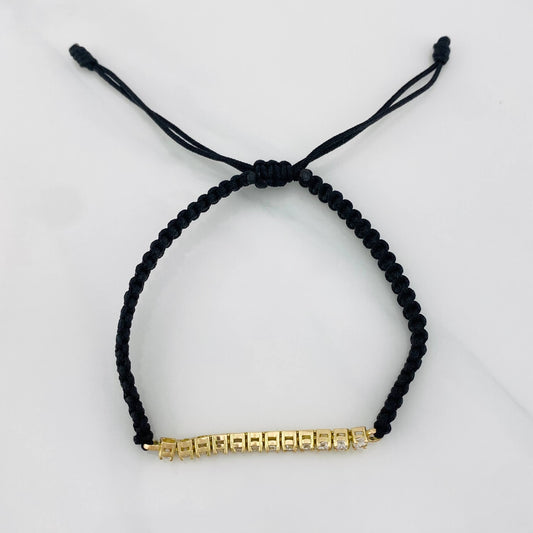 Pulsera Tejida Negro Tennis Oro Amarillo 18K