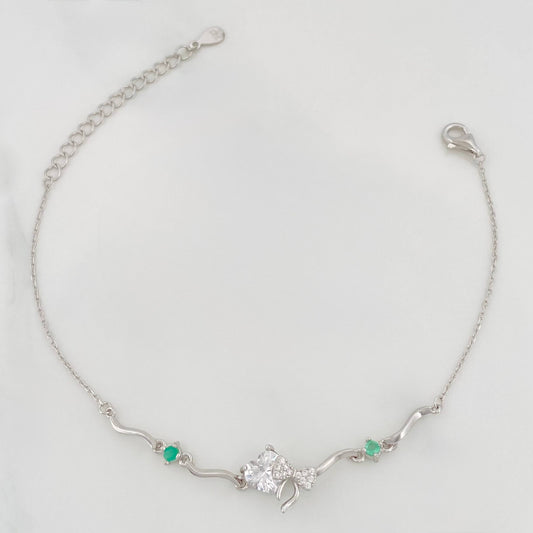 Pulso Corazón Moño Esmeralda 2.95 g / 22 cm / 1 mm Plata Rodinada 925