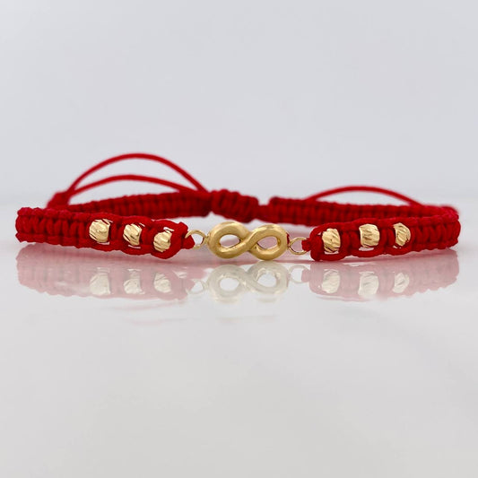 Pulsera Tejida Roja Infinito Oro Amarillo 18K