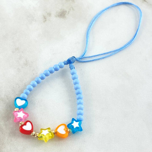 Llavero Azul Corazón Estrella 0.4gr / 3mm Bolas Diamantadas 6 Und Oro Amarillo 18K (A.C)