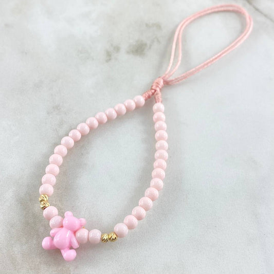 Llavero Rosado Oso 0.3gr / 3mm Bolas Diamantadas 4 Und Oro Amarillo 18K (A.C)