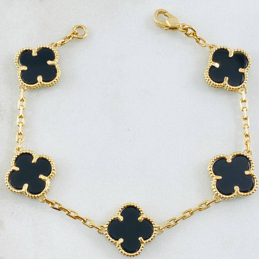 Pulso Trebol Onix Negro 11gr / 17cm / Oro Amarillo Nac.Esp. 18K *