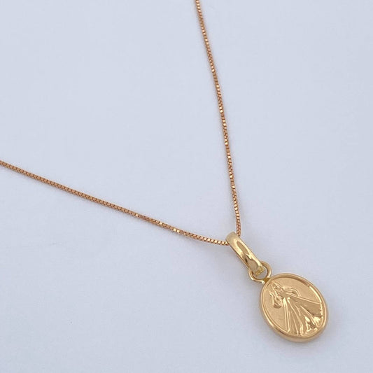 Set Cadena y Dije Veneciana + Jesus de la Misericordia 1.3gr / 45.2cm / Dos Oros Amarillo Rosa 18K (Oferta) %