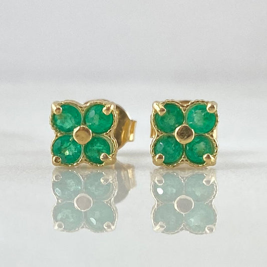 Topos Flor Cuatro Petalos Esmeraldas 60pts 1.6gr / Oro 18K
