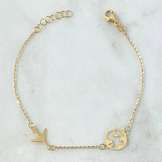 Pulso Aro Seguido 1.5gr / 17cm - 19cm / 1.2mm Planeta Tierra Avión Oro Amarillo +4 18K