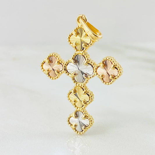 Dije Cruz Trebol Diamantado 4.95gr / 3.9cm / Tres Oros Nac.Esp. 18K