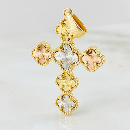 Dije Cruz Trebol Diamantado 5.3gr / 4cm / Tres Oros Nac.Esp. 18K