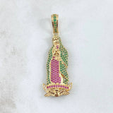 Dije Virgen Guadalupe Silueta 6.55gr / 4.7cm / Circones Blancos Verdes Fucsias Oro Amarillo 18K * Dije Virgen Guadalupe Silueta 6.55gr / 4.7cm / Circones Blancos Verdes Fucsias Oro Amarillo 18K *