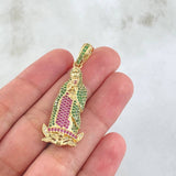 Dije Virgen Guadalupe Silueta 6.55gr / 4.7cm / Circones Blancos Verdes Fucsias Oro Amarillo 18K * Dije Virgen Guadalupe Silueta 6.55gr / 4.7cm / Circones Blancos Verdes Fucsias Oro Amarillo 18K *