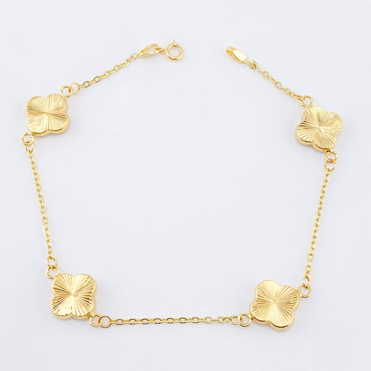 Pulso Trebol Aro Seguido Diamantado 2.95gr / 18.5cm / 10mm Oro Amarillo Nac.Esp. 18K ©