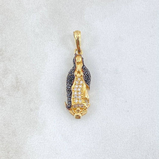 Dije Virgen Guadalupe Silueta 2.45gr / 3cm / Circones Blancos Negros Oro Amarillo 18K *