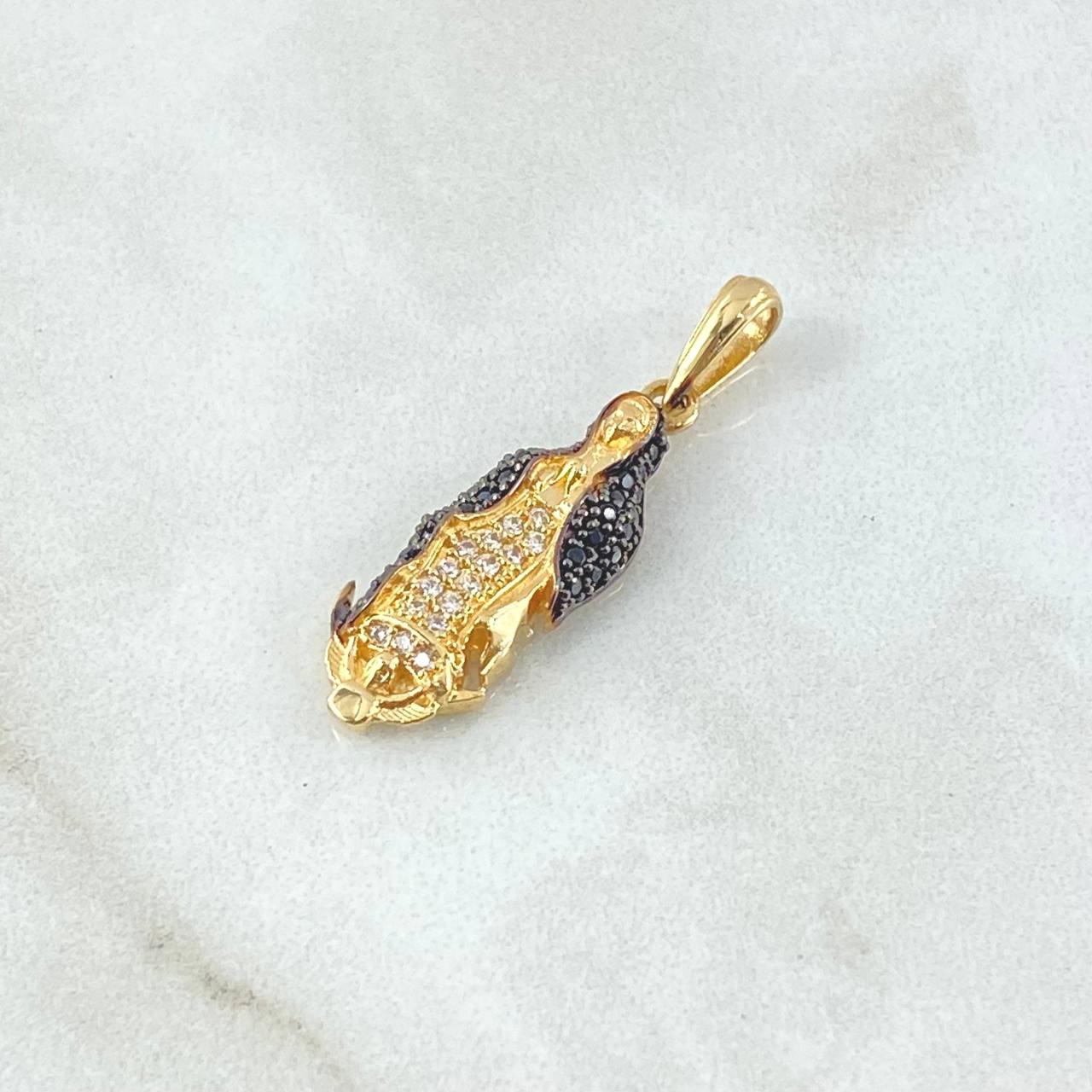 Dije Virgen Guadalupe Silueta 2.45gr / 3cm / Circones Blancos Negros Oro Amarillo 18K * Dije Virgen Guadalupe Silueta 2.45gr / 3cm / Circones Blancos Negros Oro Amarillo 18K *