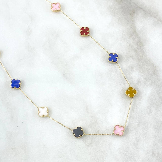 Cadena Aro Seguido Trébol VCyA 9.6gr / 45cm / 1mm Cuarzo Azul-Rosa-Rojo-Amarillo-Blanco-Negro Oro Amarillo +4 ©