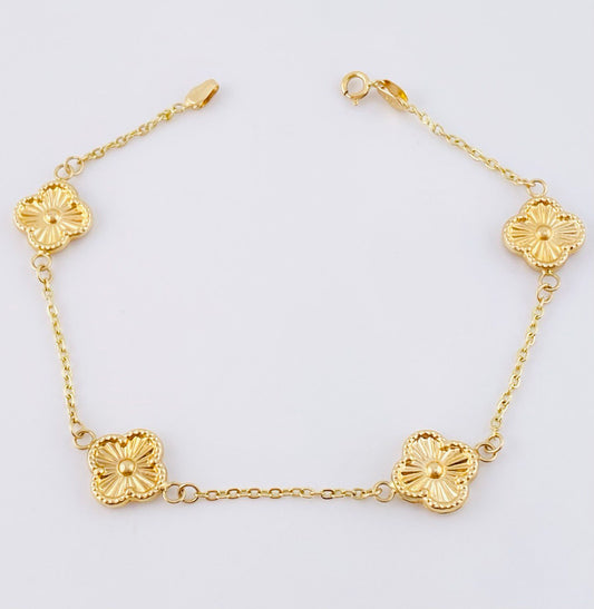 Pulso Trebol Aro Seguido Diamantado 2.85gr / 18cm / 10mm Oro Amarillo Nac.Esp. 18K ©