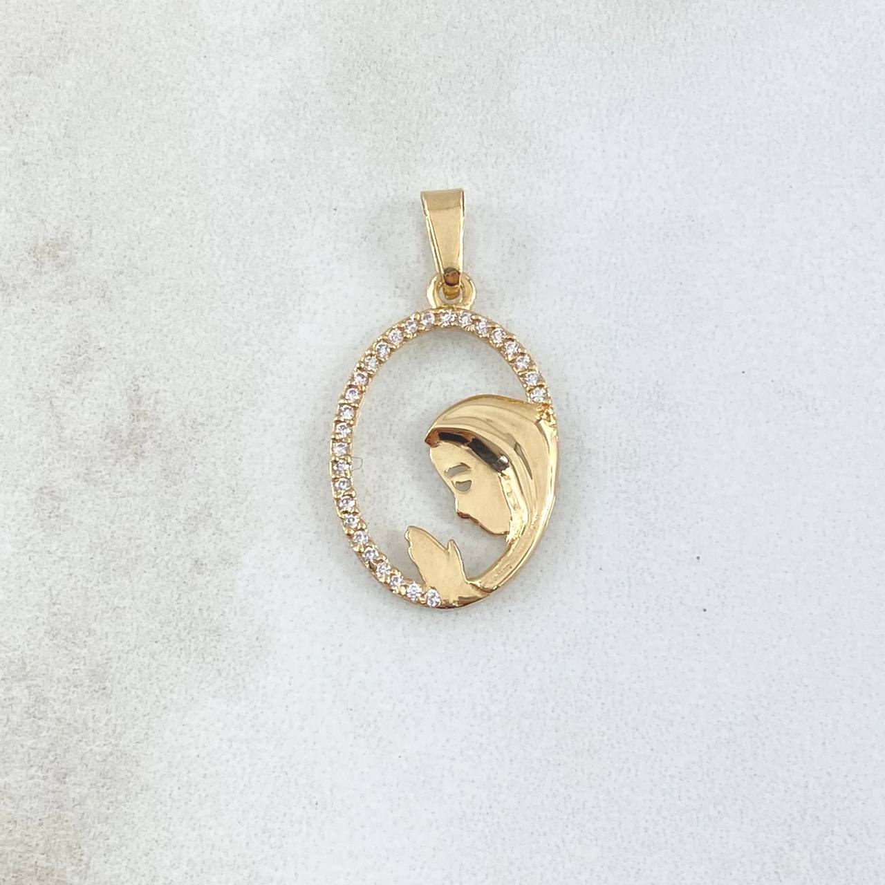 Dije Virgen Maria Circulo Floreado 1.25gr / 2.7cm / Circones Blancos Oro Amarillo 18K Dije Virgen Maria Circulo Floreado 1.25gr / 2.7cm / Circones Blancos Oro Amarillo 18K