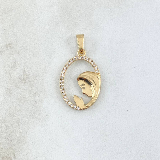 Dije Virgen Maria Circulo Floreado 1.25gr / 2.7cm / Circones Blancos Oro Amarillo 18K