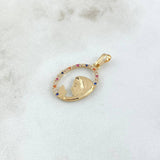 Dije Virgen Maria Circulo Floreado 1.25gr / 2.8cm / Circones Multicolor Oro Amarillo 18K Dije Virgen Maria Circulo Floreado 1.25gr / 2.8cm / Circones Multicolor Oro Amarillo 18K