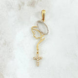 Dije Virgen Denario 2.55gr / 5.5cm / Crúz Circones Blancos Oro Amarillo 18K Dije Virgen Denario 2.55gr / 5.5cm / Crúz Circones Blancos Oro Amarillo 18K