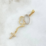 Dije Virgen Denario 2.55gr / 5.5cm / Crúz Circones Blancos Oro Amarillo 18K Dije Virgen Denario 2.55gr / 5.5cm / Crúz Circones Blancos Oro Amarillo 18K