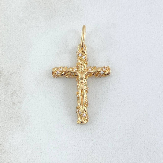 Dije Crúz Cristo Espiralizado 2.15gr / 2.9cm / Circones Blancos Oro Amarillo 18K