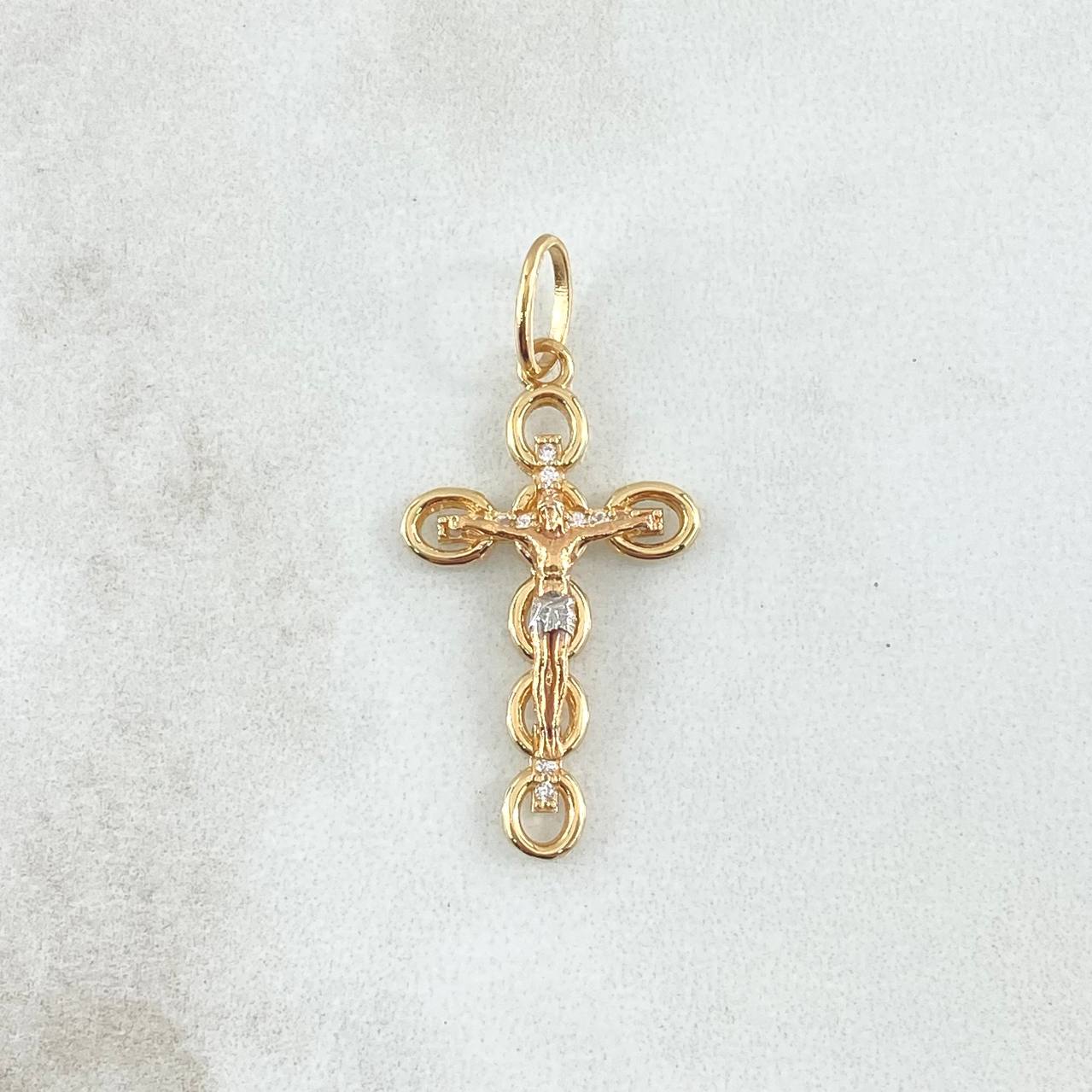 Dije Crúz Cristo Burbujas Basteados 1.85gr / 3.4cm / Circones Blancos Dos Oros Amarillo Blanco 18K Dije Crúz Cristo Burbujas Basteados 1.85gr / 3.4cm / Circones Blancos Dos Oros Amarillo Blanco 18K