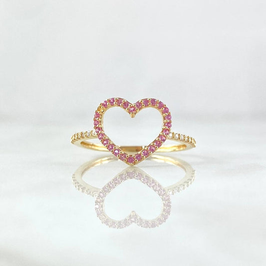 Anillo Corazón Silueta 1.5gr / T6 3/4 / Circones Blancos Lila Oro Amarillo 18K