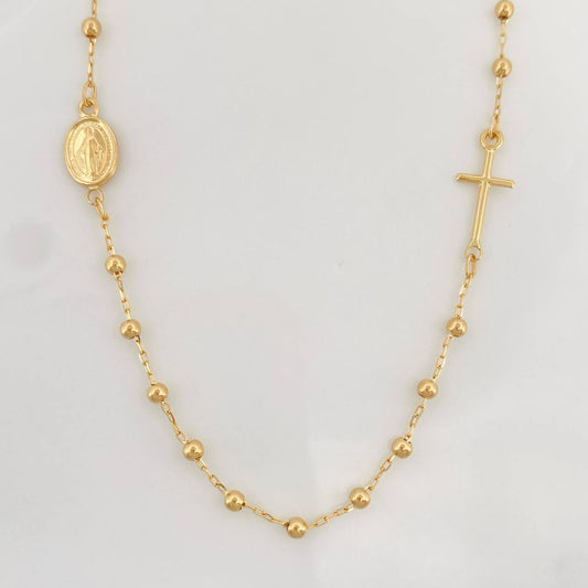 Cadena Denario Virgen Milagrosa Cruz 2.7g / 45cm / 2.5mm Oro Amarillo 18K