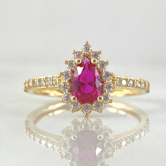 Anillo Solitario Halo Gota 2.3gr / T5 3/4 / Oro 18K ©