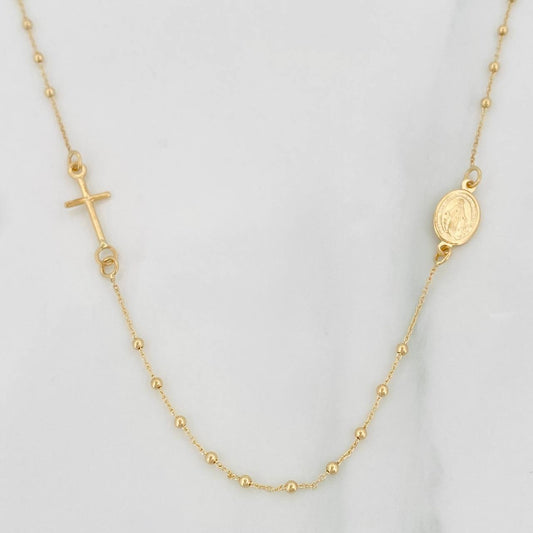 Cadena Denario Virgen Milagrosa Cruz 2.25g / 45cm / 1.5mm Oro Amarillo 18K