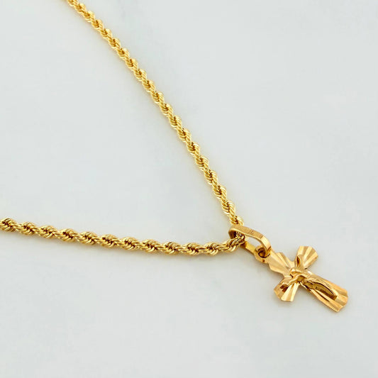 Set Cadena Lazo + Dije Cruz Cristo / 2.75gr / 60.3 cm Oro Amarillo 18K