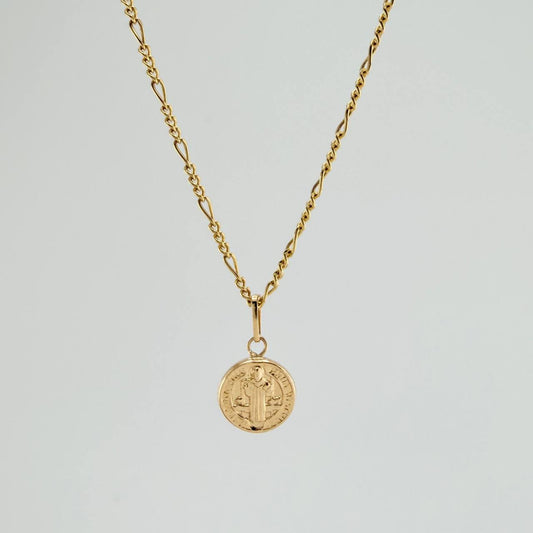 Set Cadena y Dije Figaro + San Benito 1.85gr / 50.3cm / 1.27mm Oro Amarillo 18K (Oferta) $
