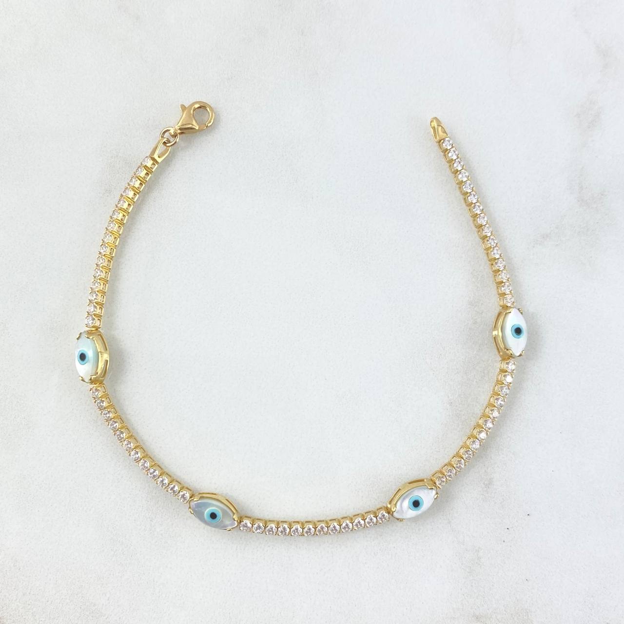 Cadena Tennis Ojo Turco Blanco 5.55gr / 18cm / +4 Oro 18K © Cadena Tennis Ojo Turco Blanco 5.55gr / 18cm / +4 Oro 18K ©